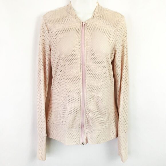 NWOT Anatomie Pink Vent Knit Bomber Jacket (L) Zippered Lightweight Travel